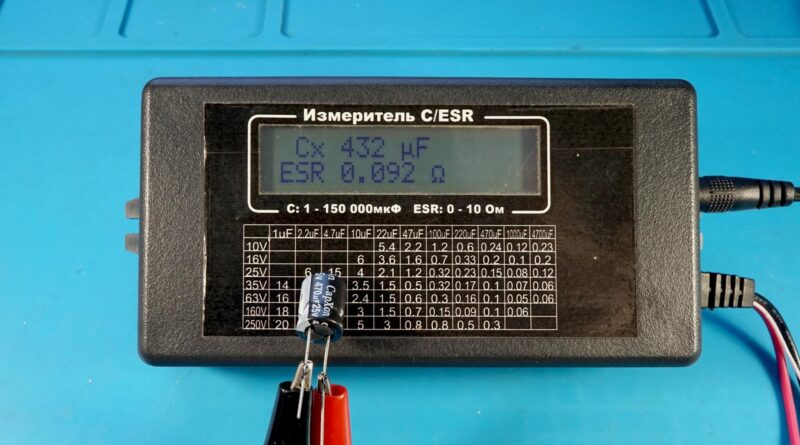 Фото измерителя ёмкости и ESR в работе